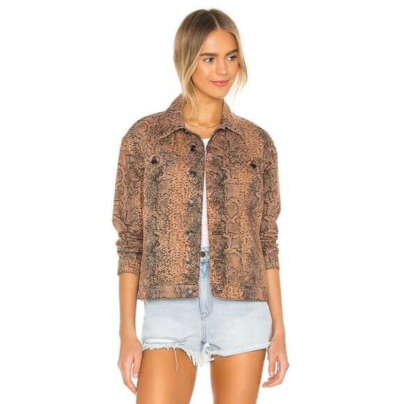 Free People Snake Skin Trucker Jacket Brown XS - Picture 1 of 7
